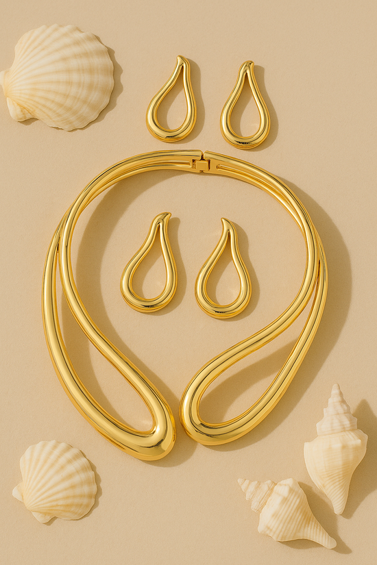 Collier Goutte Texturé & Boucles – Couleur Or Vintage