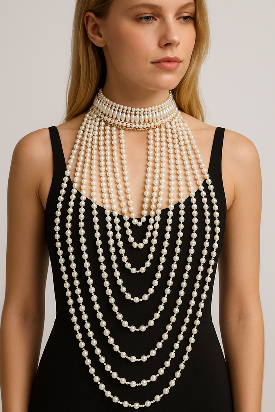 Collier Multi-Rangs Perles Blanches – Style Français