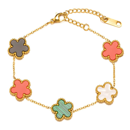Flowers Bracelet, 18K Gold Plated Steel