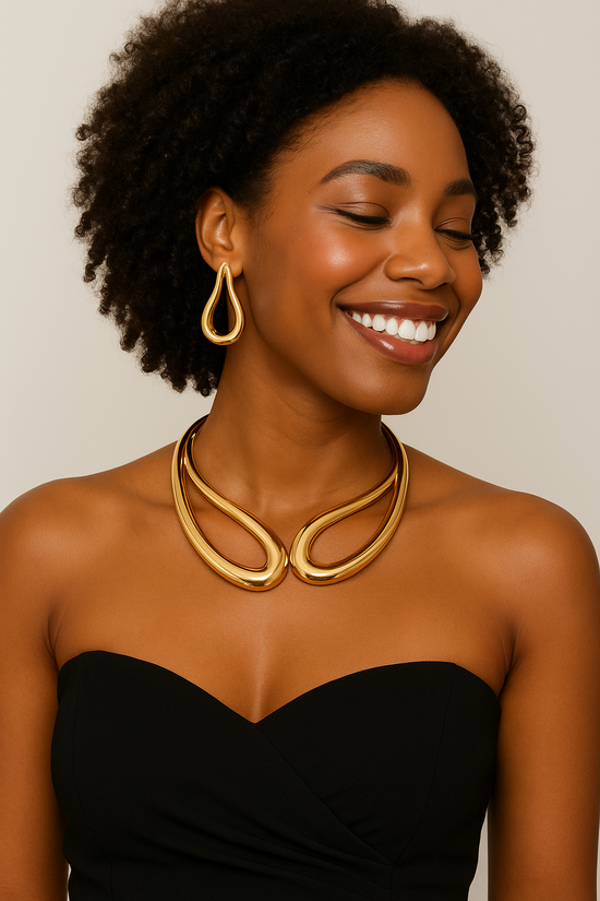 Collier Goutte Texturé & Boucles – Couleur Or Vintage