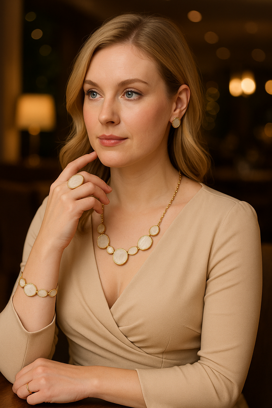 Ensemble Bijoux – Blanc & Doré Élégant